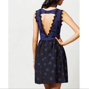 Anthropologie Corey Lynn Calter Polka Dot Dress Navy Blue Size 4